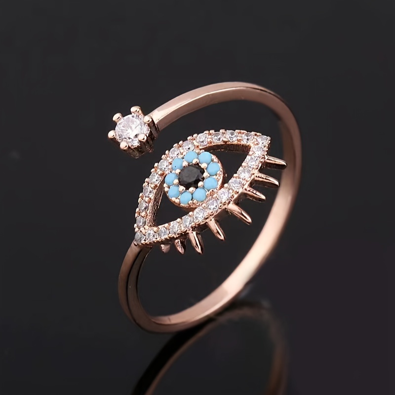 Evil Eye Enamel Drop Ring Moonstone